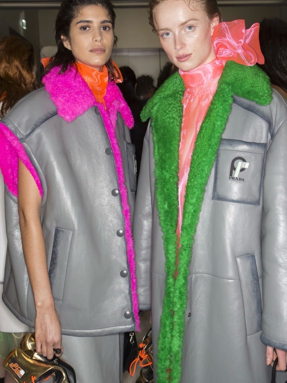 Authentic NWT PRADA Gray Leather Vest with Hot Pink Shearling Fur Interior